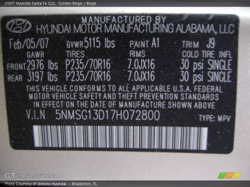 Golden Beige / Beige 2007 Hyundai Santa Fe GLS