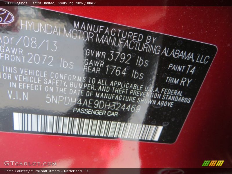 Sparkling Ruby / Black 2013 Hyundai Elantra Limited