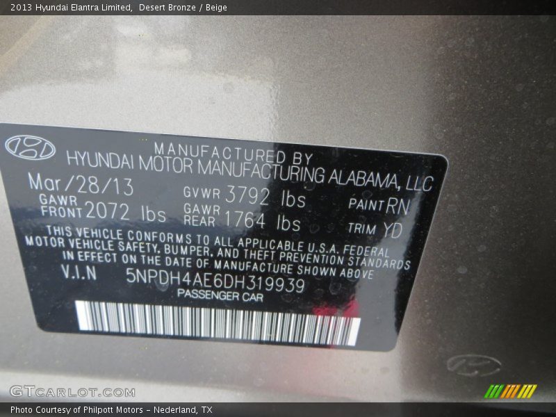 Desert Bronze / Beige 2013 Hyundai Elantra Limited