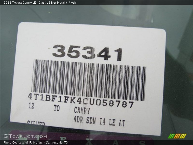 Classic Silver Metallic / Ash 2012 Toyota Camry LE