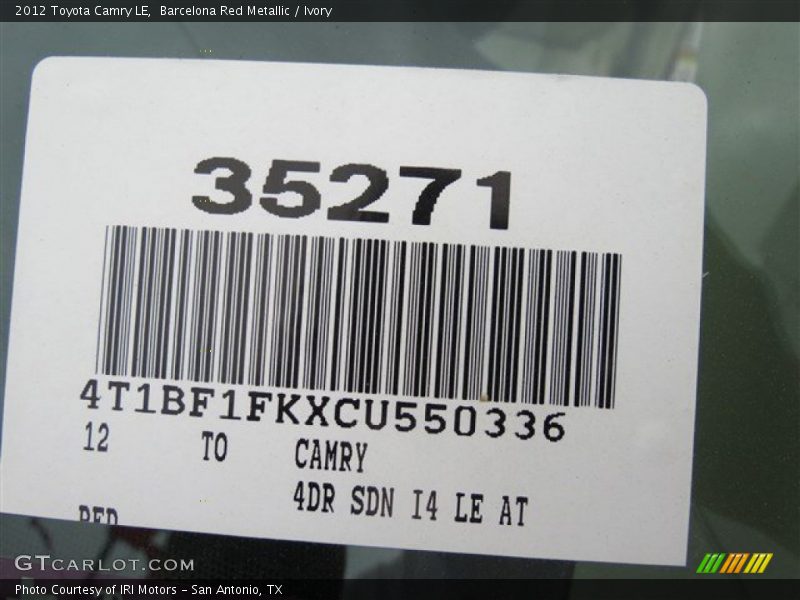 Barcelona Red Metallic / Ivory 2012 Toyota Camry LE