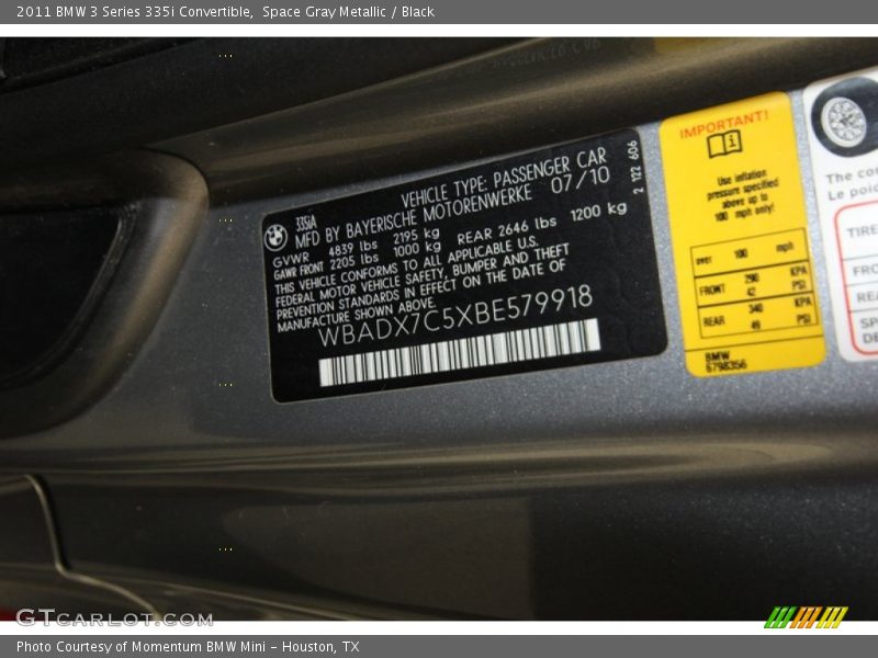 Space Gray Metallic / Black 2011 BMW 3 Series 335i Convertible