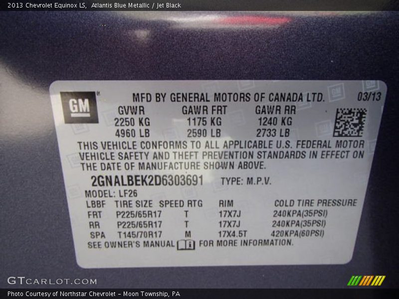 Atlantis Blue Metallic / Jet Black 2013 Chevrolet Equinox LS