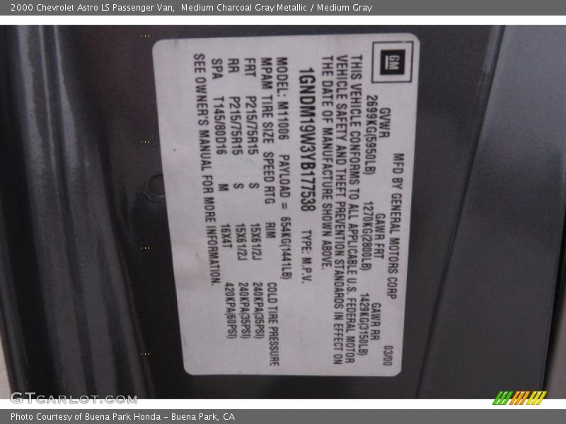 Medium Charcoal Gray Metallic / Medium Gray 2000 Chevrolet Astro LS Passenger Van