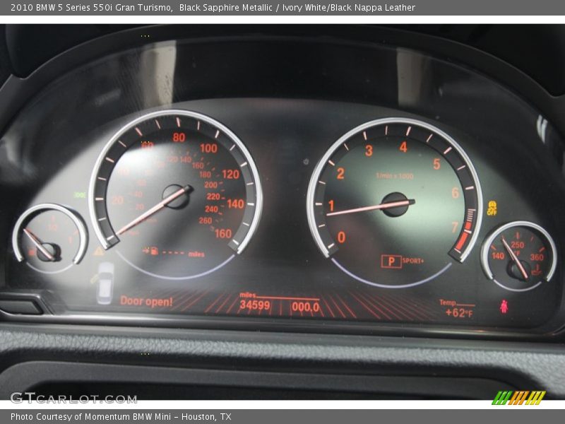 Black Sapphire Metallic / Ivory White/Black Nappa Leather 2010 BMW 5 Series 550i Gran Turismo
