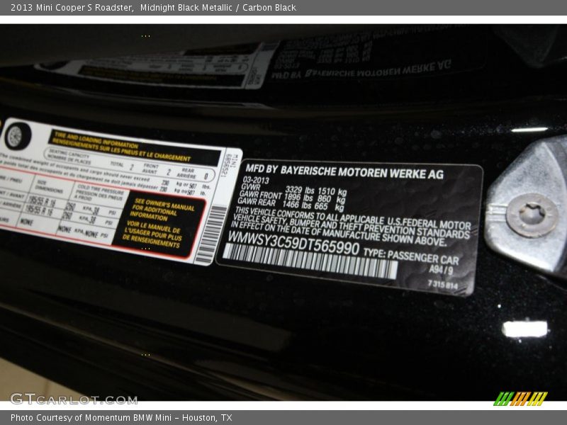 Midnight Black Metallic / Carbon Black 2013 Mini Cooper S Roadster