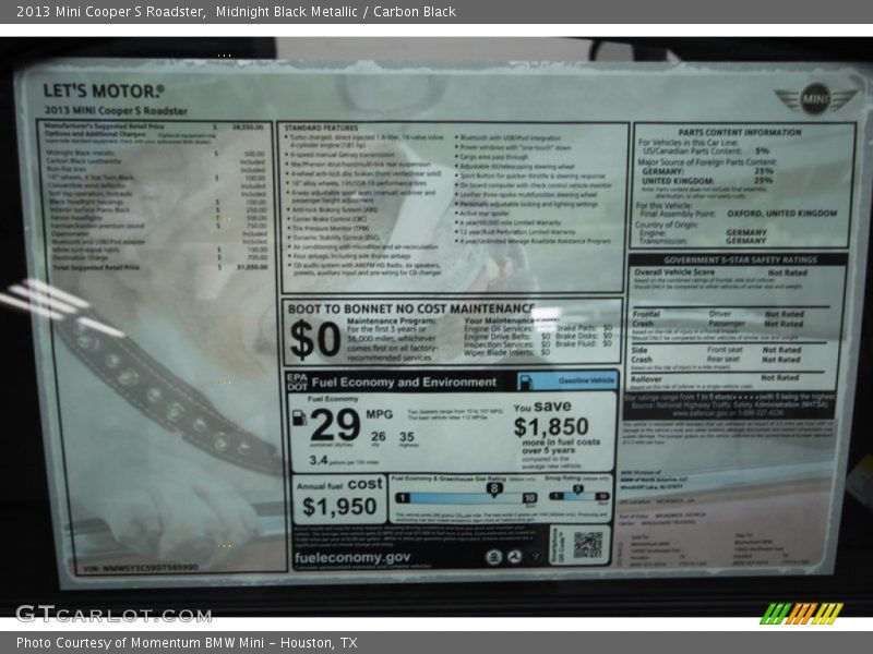 Midnight Black Metallic / Carbon Black 2013 Mini Cooper S Roadster