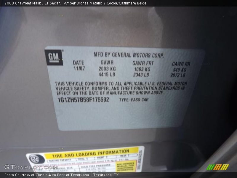 Amber Bronze Metallic / Cocoa/Cashmere Beige 2008 Chevrolet Malibu LT Sedan