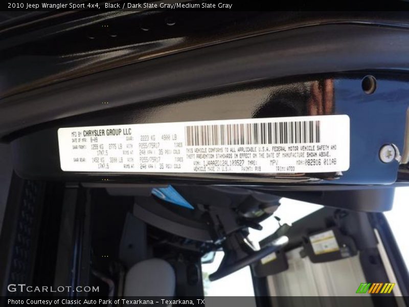 Black / Dark Slate Gray/Medium Slate Gray 2010 Jeep Wrangler Sport 4x4