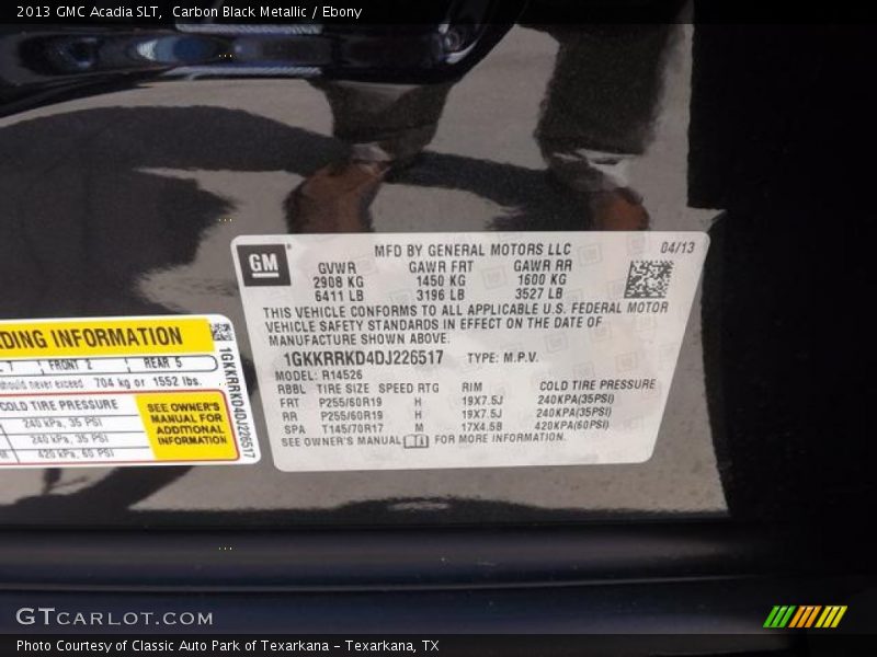 Carbon Black Metallic / Ebony 2013 GMC Acadia SLT