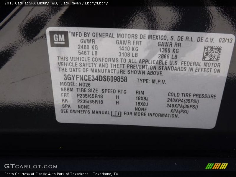 Black Raven / Ebony/Ebony 2013 Cadillac SRX Luxury FWD