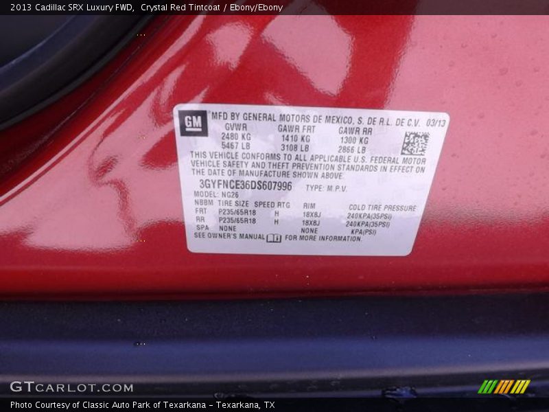 Crystal Red Tintcoat / Ebony/Ebony 2013 Cadillac SRX Luxury FWD