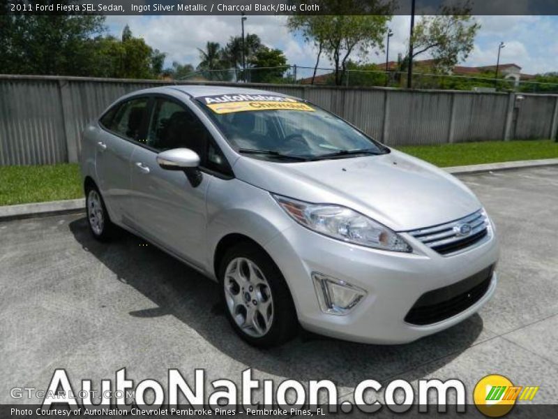Ingot Silver Metallic / Charcoal Black/Blue Cloth 2011 Ford Fiesta SEL Sedan