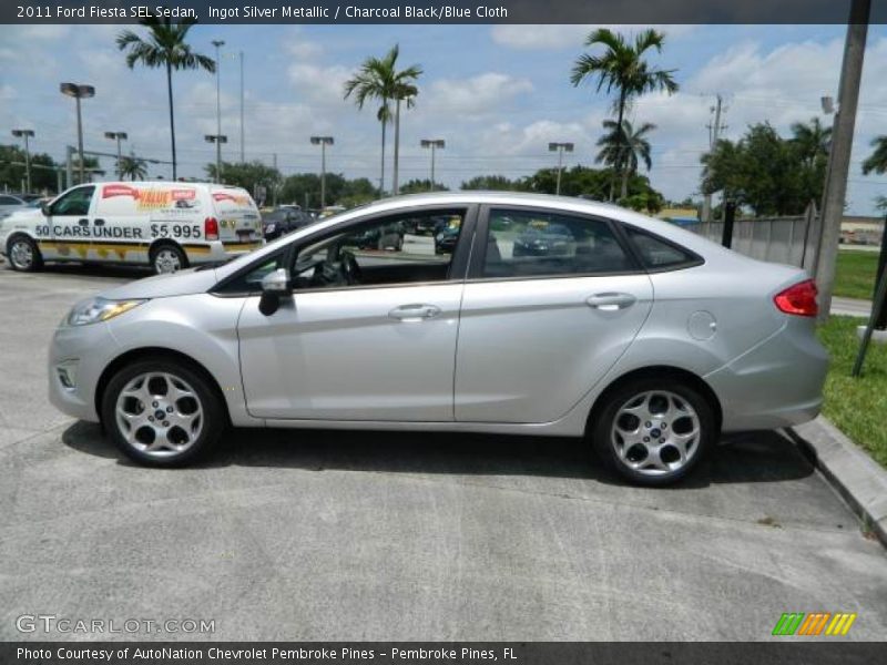 Ingot Silver Metallic / Charcoal Black/Blue Cloth 2011 Ford Fiesta SEL Sedan