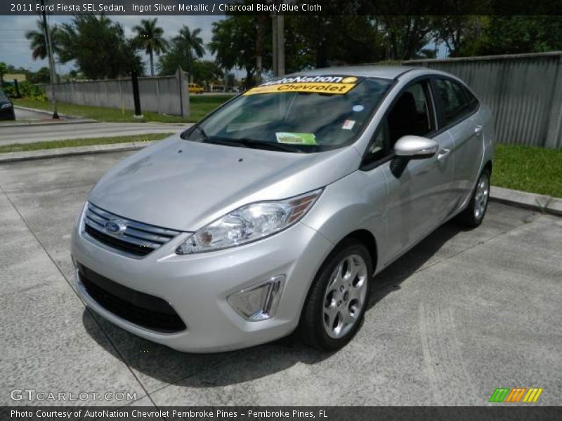 Ingot Silver Metallic / Charcoal Black/Blue Cloth 2011 Ford Fiesta SEL Sedan