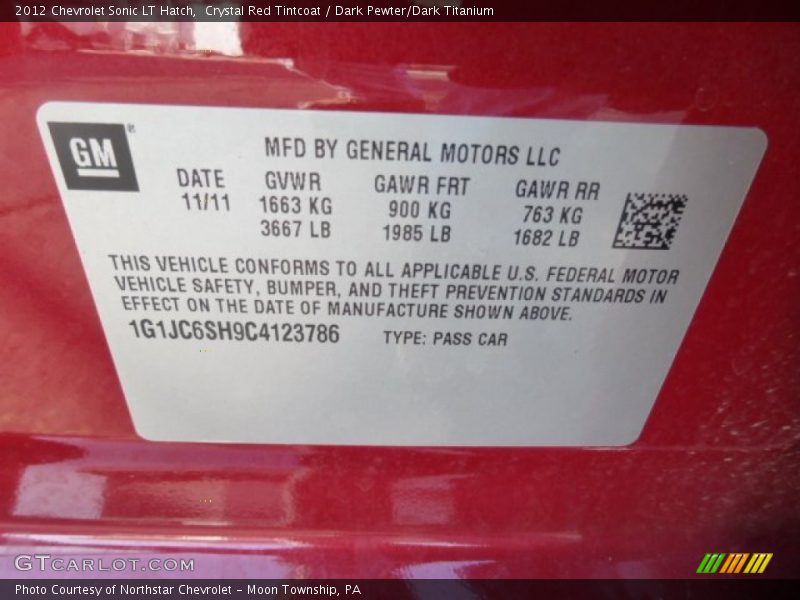 Crystal Red Tintcoat / Dark Pewter/Dark Titanium 2012 Chevrolet Sonic LT Hatch