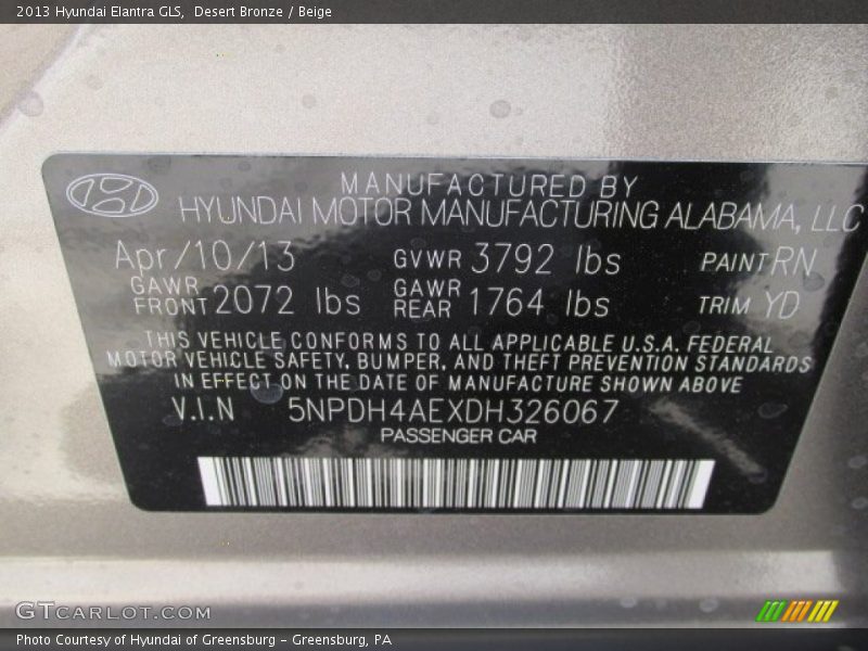 Desert Bronze / Beige 2013 Hyundai Elantra GLS