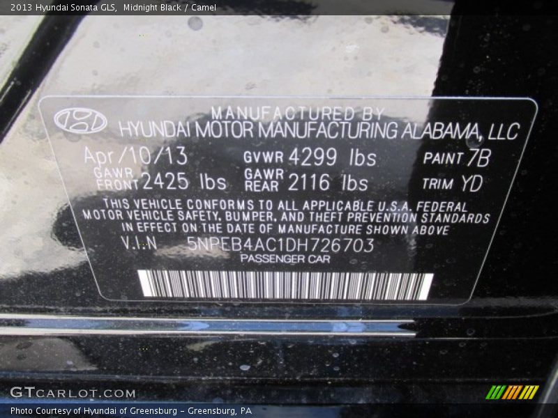 Midnight Black / Camel 2013 Hyundai Sonata GLS