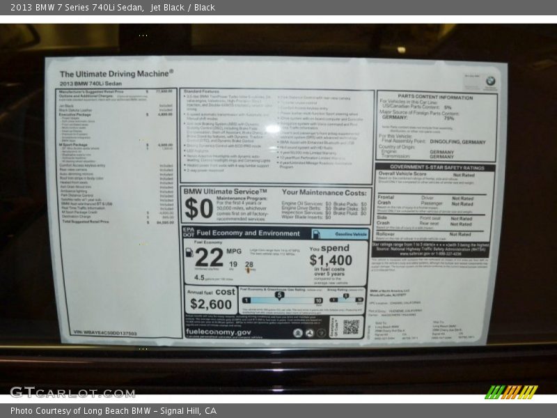 Jet Black / Black 2013 BMW 7 Series 740Li Sedan