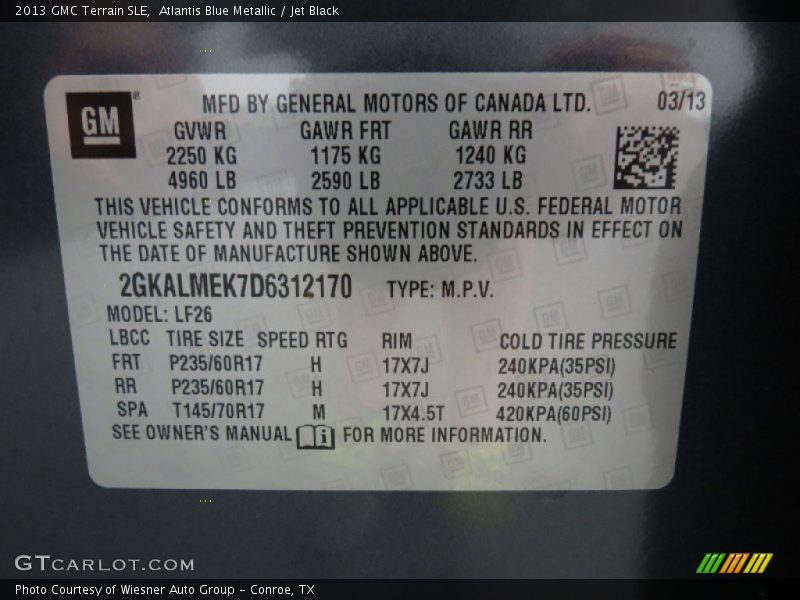 Atlantis Blue Metallic / Jet Black 2013 GMC Terrain SLE