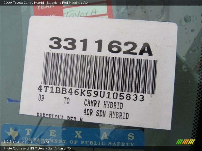 Barcelona Red Metallic / Ash 2009 Toyota Camry Hybrid