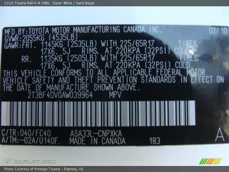 Super White / Sand Beige 2010 Toyota RAV4 I4 4WD