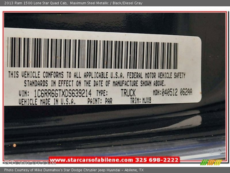 Maximum Steel Metallic / Black/Diesel Gray 2013 Ram 1500 Lone Star Quad Cab