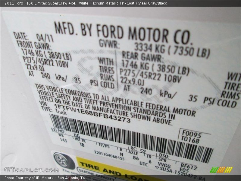 White Platinum Metallic Tri-Coat / Steel Gray/Black 2011 Ford F150 Limited SuperCrew 4x4