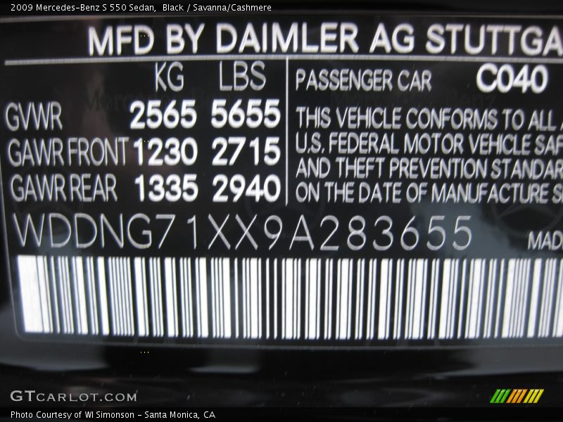 Black / Savanna/Cashmere 2009 Mercedes-Benz S 550 Sedan