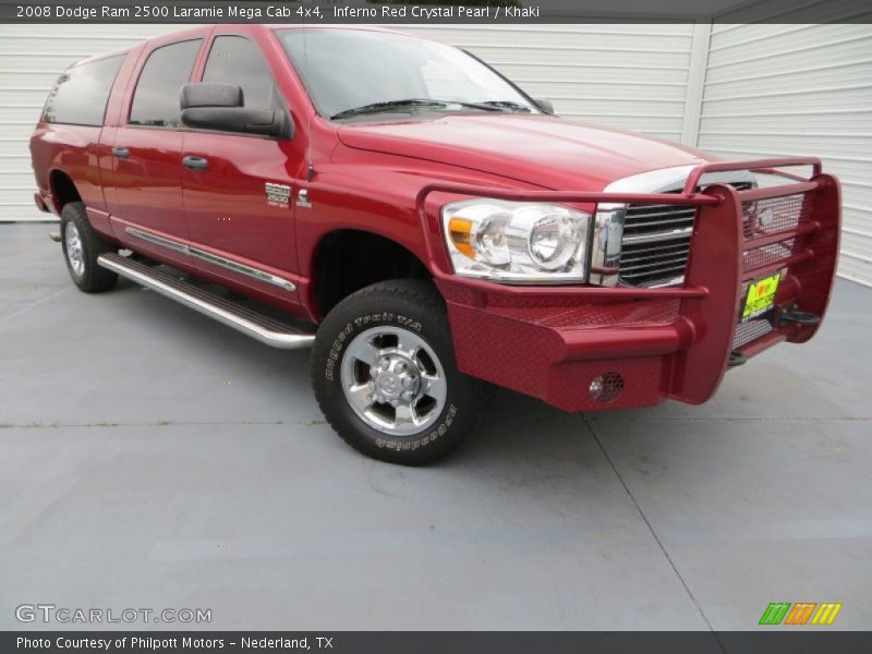 Inferno Red Crystal Pearl / Khaki 2008 Dodge Ram 2500 Laramie Mega Cab 4x4