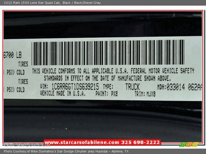 Black / Black/Diesel Gray 2013 Ram 1500 Lone Star Quad Cab