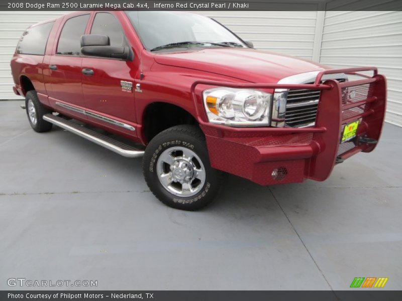 Inferno Red Crystal Pearl / Khaki 2008 Dodge Ram 2500 Laramie Mega Cab 4x4