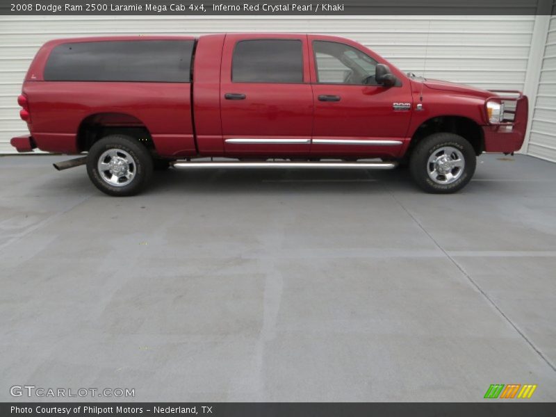 Inferno Red Crystal Pearl / Khaki 2008 Dodge Ram 2500 Laramie Mega Cab 4x4