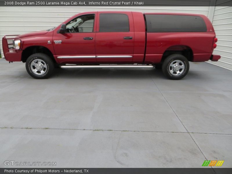 Inferno Red Crystal Pearl / Khaki 2008 Dodge Ram 2500 Laramie Mega Cab 4x4