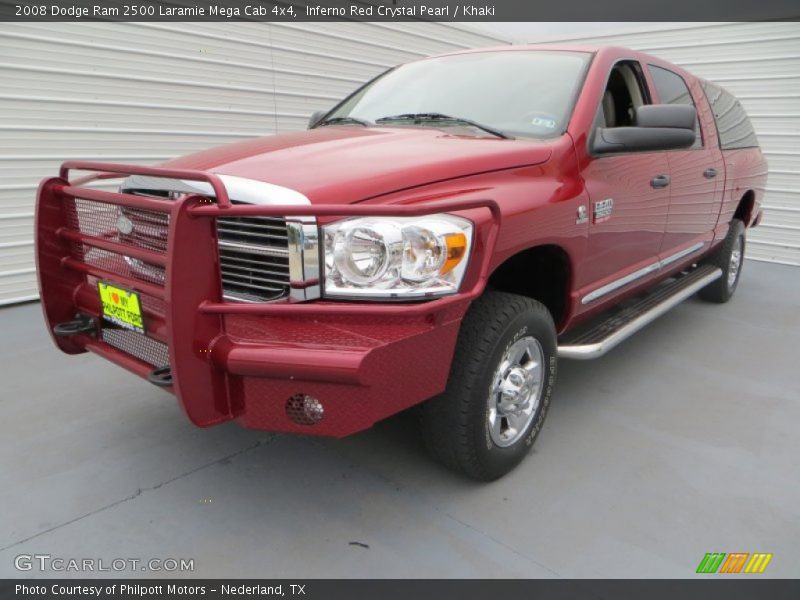 Inferno Red Crystal Pearl / Khaki 2008 Dodge Ram 2500 Laramie Mega Cab 4x4