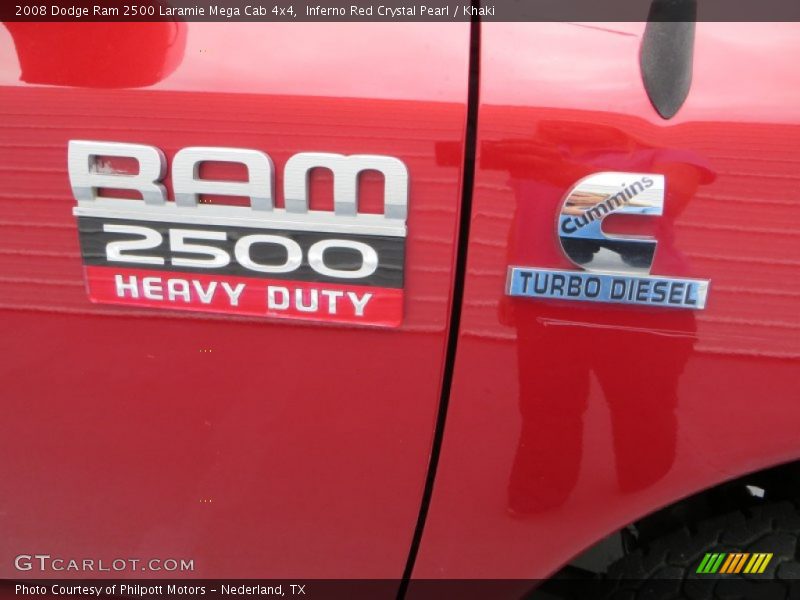 Inferno Red Crystal Pearl / Khaki 2008 Dodge Ram 2500 Laramie Mega Cab 4x4