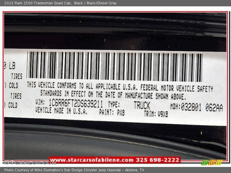 Black / Black/Diesel Gray 2013 Ram 1500 Tradesman Quad Cab