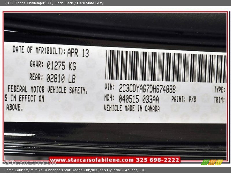 Pitch Black / Dark Slate Gray 2013 Dodge Challenger SXT