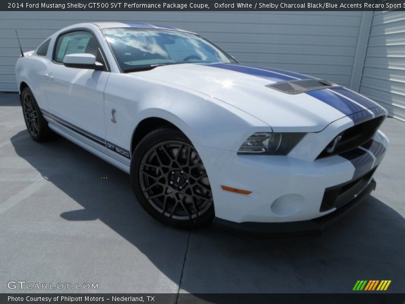 Oxford White / Shelby Charcoal Black/Blue Accents Recaro Sport Seats 2014 Ford Mustang Shelby GT500 SVT Performance Package Coupe