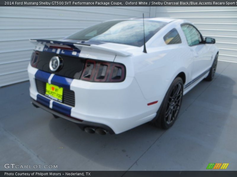 Oxford White / Shelby Charcoal Black/Blue Accents Recaro Sport Seats 2014 Ford Mustang Shelby GT500 SVT Performance Package Coupe