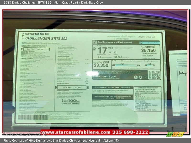 Plum Crazy Pearl / Dark Slate Gray 2013 Dodge Challenger SRT8 392