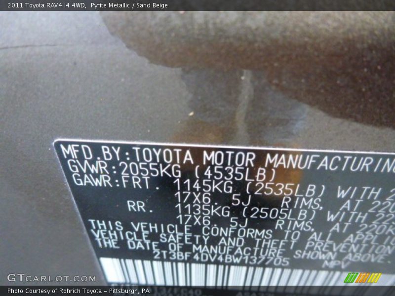 Pyrite Metallic / Sand Beige 2011 Toyota RAV4 I4 4WD