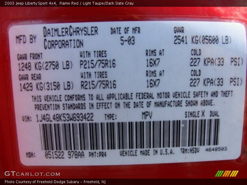 Flame Red / Light Taupe/Dark Slate Gray 2003 Jeep Liberty Sport 4x4