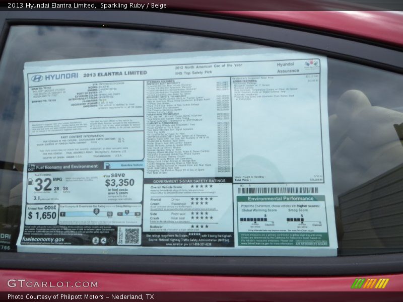 Sparkling Ruby / Beige 2013 Hyundai Elantra Limited