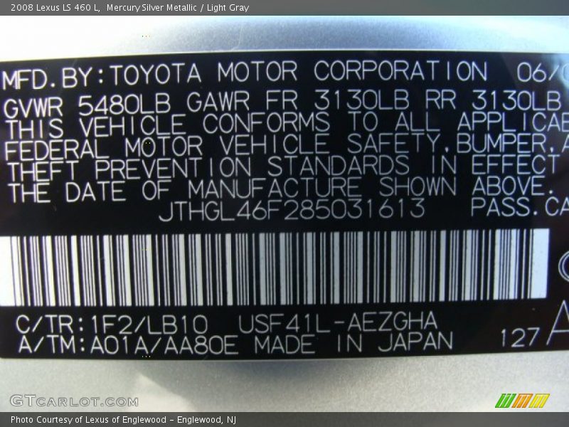 Mercury Silver Metallic / Light Gray 2008 Lexus LS 460 L