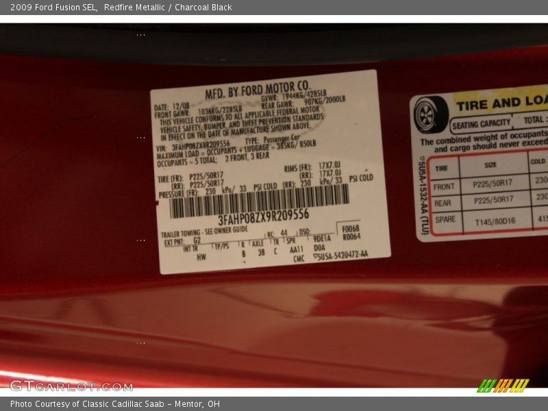 2009 Fusion SEL Redfire Metallic Color Code G2