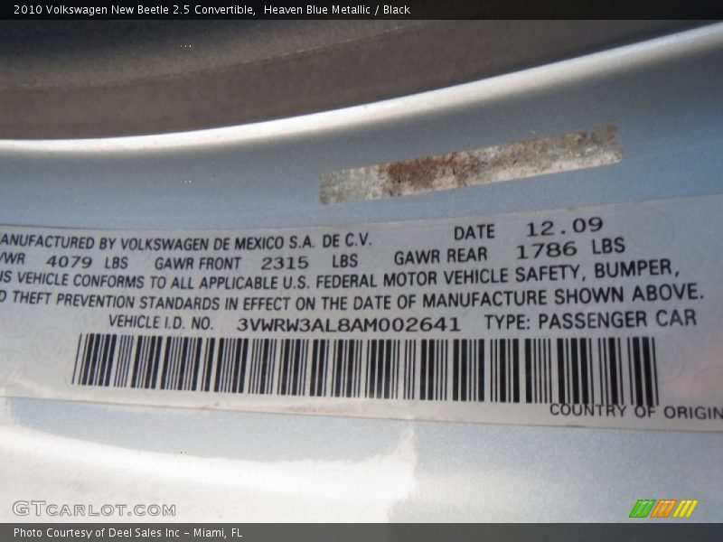 Heaven Blue Metallic / Black 2010 Volkswagen New Beetle 2.5 Convertible