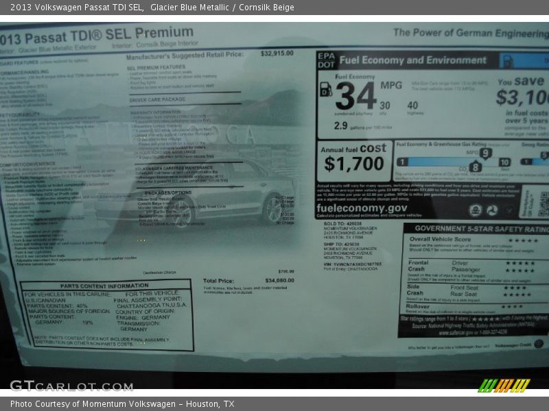  2013 Passat TDI SEL Window Sticker