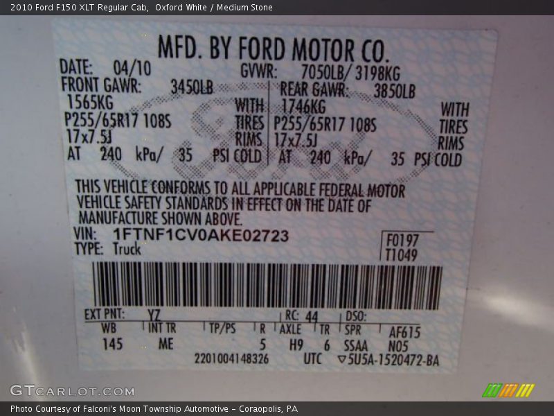 Oxford White / Medium Stone 2010 Ford F150 XLT Regular Cab