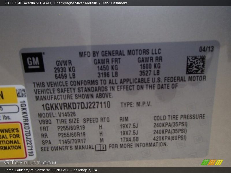 Champagne Silver Metallic / Dark Cashmere 2013 GMC Acadia SLT AWD